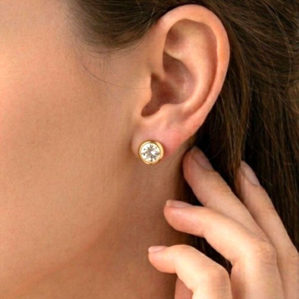 STAINLESS STEEL EARRINGS Studs with Rhinestone Gold Tone Jewelry BRAND NEW